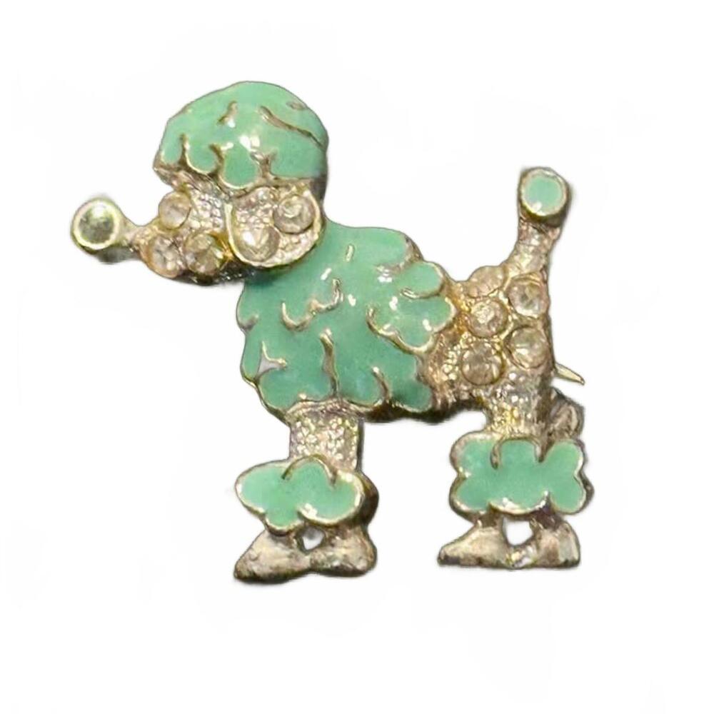 Vintage Poodle Brooch – Rhinestone & Enamel – 1950s Costume Glam